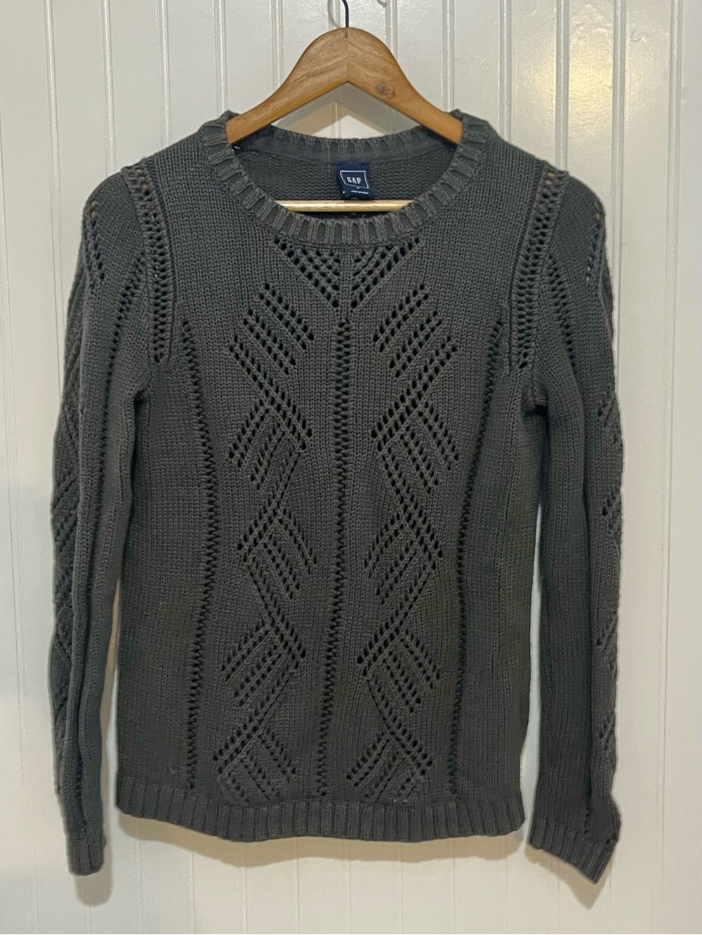 GAP Women's Charcoal Openwork Crew Sweater